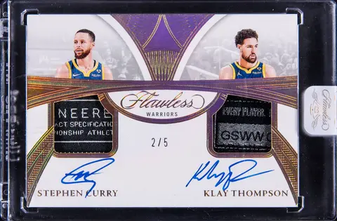 2024-25 Panini Flawless Dual Laundry Tag Autographs #DTA-SPB Stephen Curry/Klay Thompson Dual-Signed Patch Card (#2/5) - Panini Encased
