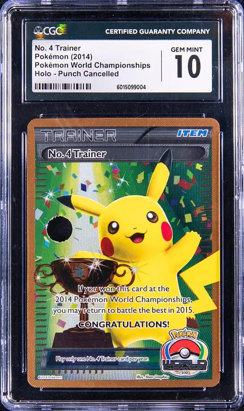 2014 Pokemon World Championships No. 4 Trainer Pikachu Trophy Card, Punch Cancelled - CGC GEM MINT 10 - Pop 3