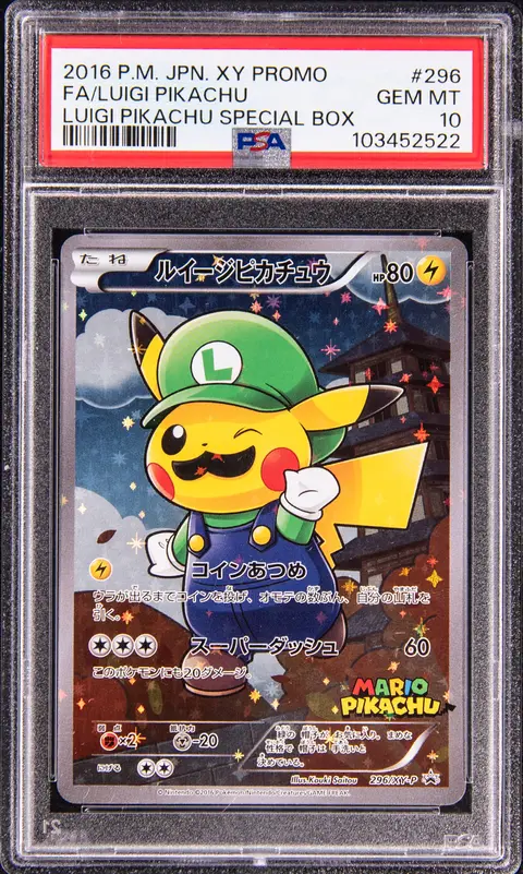 2016 Pokemon Japanese XY Promo Luigi Pikachu Special Box Full Art #296 Luigi Pikachu - PSA GEM MT 10