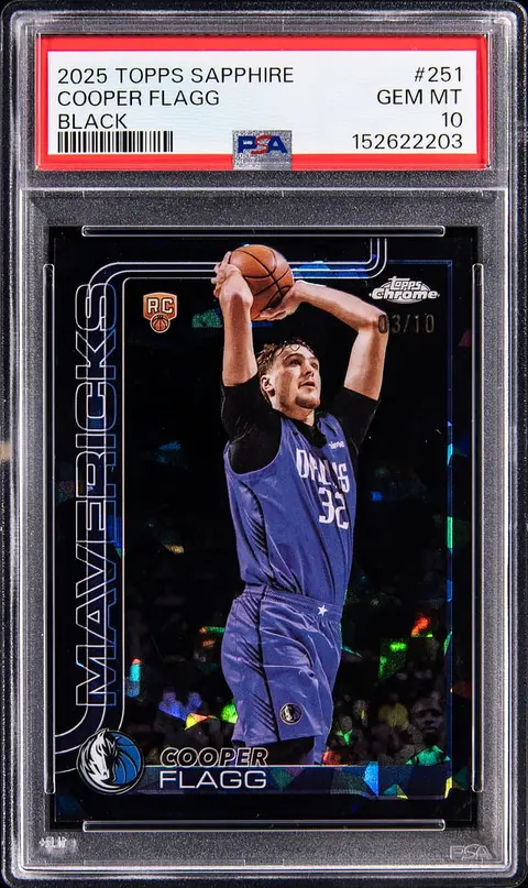 2025-26 Topps Chrome Sapphire Black #251 Cooper Flagg Rookie Card (#03/10) - PSA GEM MT 10 - Pop 1