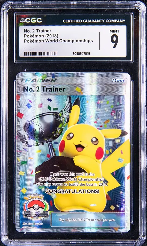2018 Pokemon World Championships No. 2 Trainer Pikachu Trophy Card - CGC MINT 9 - Pop 2