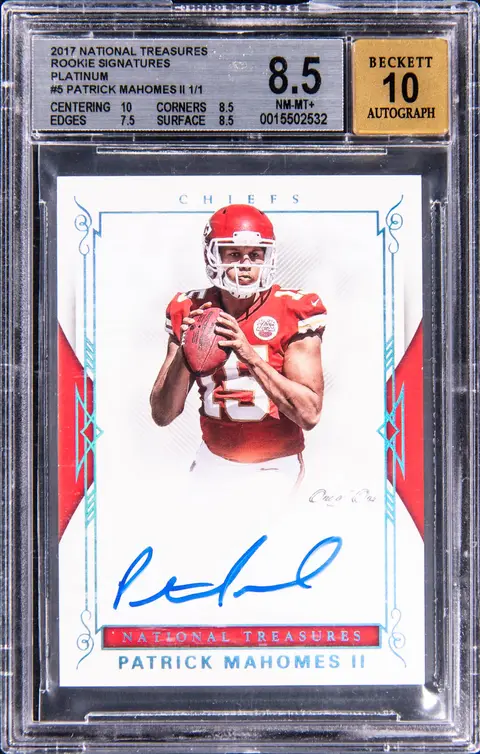 2017 Panini National Treasures Rookie Signatures Platinum #RS-2PM Patrick Mahomes II Signed Rookie Card (#1/1) - BGS NM-MT+ 8.5, Beckett 10