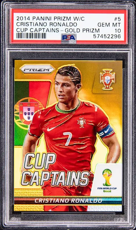 2014 Panini Prizm World Cup Captains Gold Prizm #5 Cristiano Ronaldo (#03/10) - PSA GEM MT 10 - Pop 2