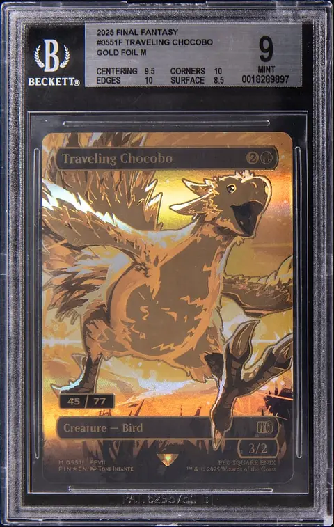 2025 Magic: The Gathering Final Fantasy Mythic Rare Gold Serialized #0551f Traveling Chocobo (#45/77) - BGS MINT 9