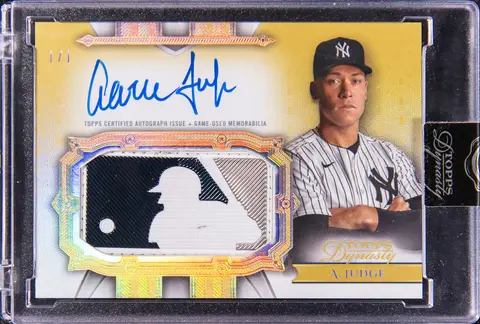 2024 Topps Dynasty Autographed MLB Logo Patch #AMLP-AJ Aaron Judge Signed Game-Used Patch Card (#1/1) - Topps Encased