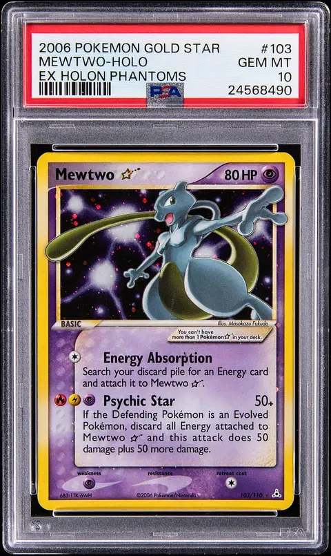 2006 Pokemon EX Holon Phantoms Holo #103 Gold Star Mewtwo - PSA GEM MT 10