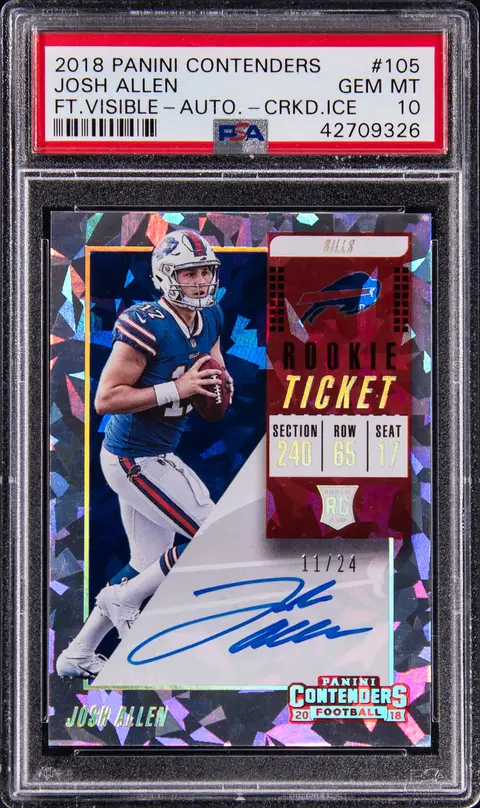 2018 Panini Contenders Rookie Ticket Autograph Cracked Ice #105 Josh Allen, Feet Visible Signed Rookie Card (#11/24) - PSA GEM MT 10 - Pop 4