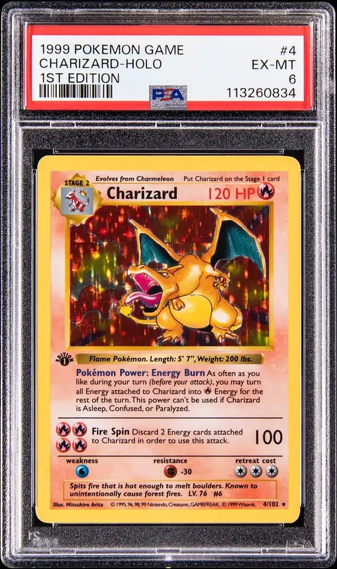 1999 Pokemon Base Set 1st Edition Holo #4 Charizard - PSA EX-MT 6