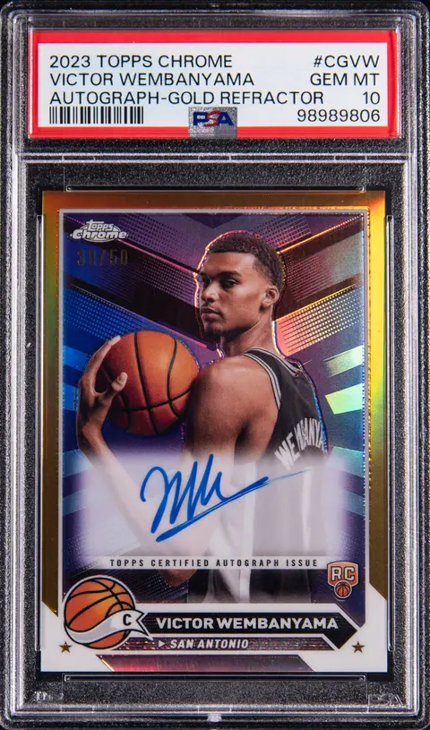 2023-24 Topps Chrome Autograph Gold Refractor #CG-VW Victor Wembanyama Signed Rookie Card (#39/50) - PSA GEM MT 10