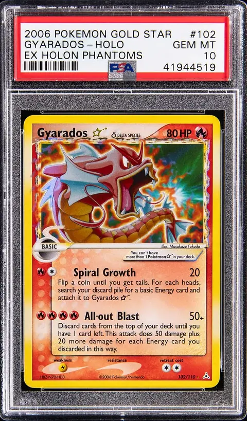 2006 Pokemon EX Holon Phantoms Holo #102 Gold Star Gyarados - PSA GEM MT 10