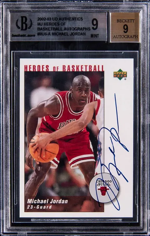 2002-03 Upper Deck Authentics MJ Heroes of Basketball Autographs #MJ6-A Michael Jordan Signed Card (#1/1) - BGS MINT 9