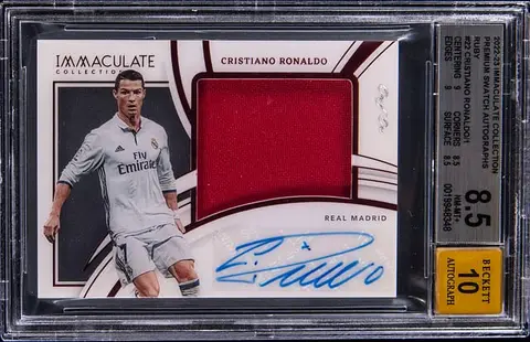 2022-23 Panini Immaculate Collection Premium Swatch Autographs Ruby #PA-CR7 Cristiano Ronaldo Signed Relic Card (#1/1) - BGS NM-MT+ 8.5, Beckett 10