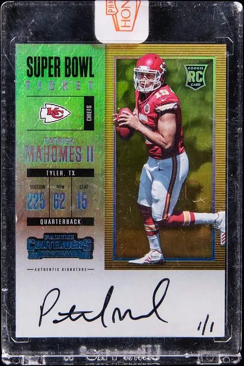 2017 Panini Contenders Super Bowl Ticket Autograph '20 Panini Honors #303 Patrick Mahomes II Signed Rookie Card (#1/1) - Panini Encased