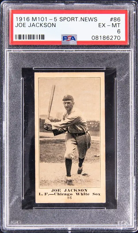 1916 M101-5 Sporting News #86 Joe Jackson Blank Back - PSA EX-MT 6 – POP 2; Only 3 M101-5 Blank Backs Graded Higher