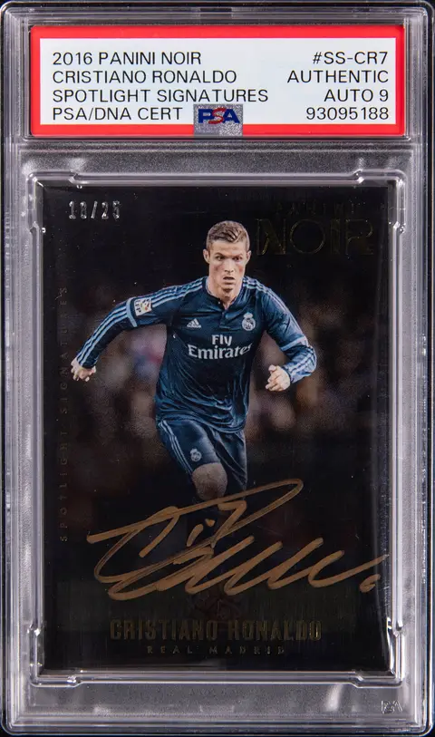 2016-17 Panini Noir Spotlight Signatures #SS-CR7 Cristiano Ronaldo Signed Card (#18/25) - PSA Authentic, PSA/DNA MINT 9
