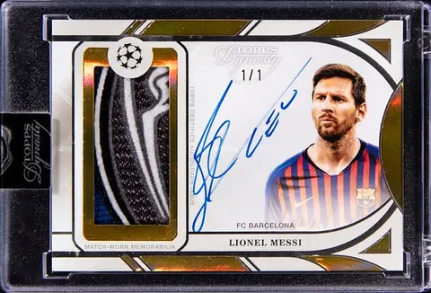 2024-25 Topps Dynasty UCC Autographed Patch Gold #APL-LM1 Lionel Messi Signed Patch Card (#1/1) - Topps Encased
