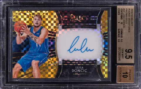2018-19 Panini Select Rookie Signatures Prizms Gold #RS-LDC Luka Doncic Signed Rookie Card (#06/10) - BGS GEM MINT 9.5, Beckett 10