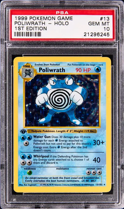 1999 Pokemon Base Set 1st Edition Holo #13 Poliwrath - PSA GEM MT 10