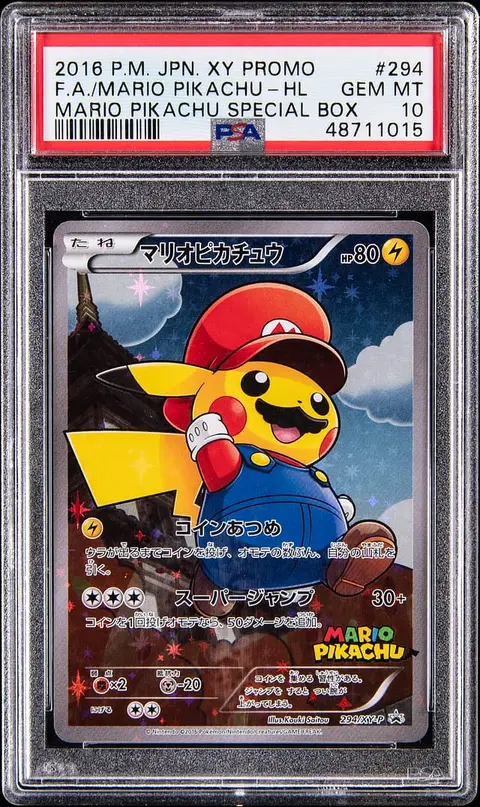 2016 Pokemon Japanese X&Y Promo Mario Pikachu Special Box Full Art Holo #294 Mario Pikachu - PSA GEM MT 10