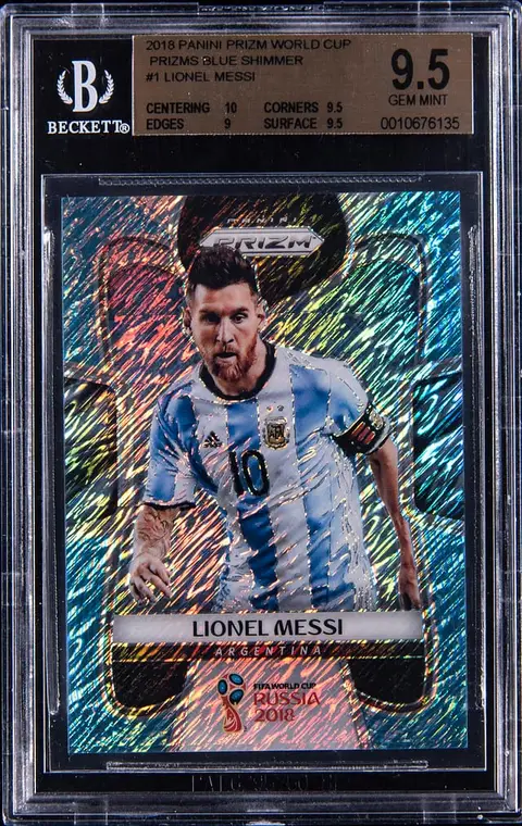 2018 Panini Prizm World Cup Blue Shimmer Prizm #1 Lionel Messi (#5/5) - BGS GEM MINT 9.5 - Pop 2