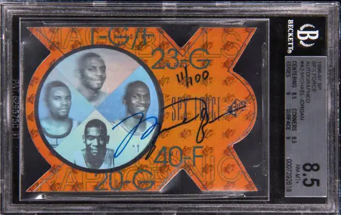 1996-97 Upper Deck SP SPx Force Autographed #A2 Michael Jordan Signed Card (#11/100) - BGS NM-MT+ 8.5, Beckett 10