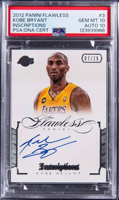 2012-13 Panini Flawless Inscriptions #3 Kobe Bryant Signed Card (#07/25) - PSA GEM MT 10, PSA/DNA GEM MT 10 - Pop 1