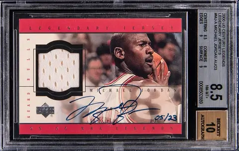 2000-01 Upper Deck Century Legends Legendary Jerseys Autographs #MJ-A Michael Jordan Signed Relic Card (#05/23) - BGS NM-MT+ 8.5, Beckett 10