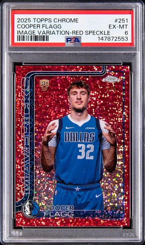 2025-26 Topps Chrome Image Variation Red Speckle #251 Cooper Flagg Rookie Card (#1/5) - PSA EX-MT 6