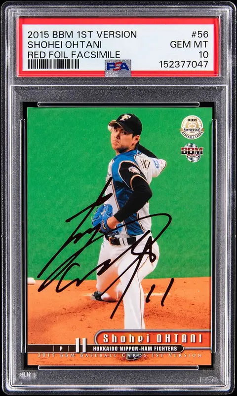 2015 BBM 1st Version Red Foil Facsimile #56 Shohei Ohtani Rookie Card (#05/25) - PSA GEM MT 10 - Pop 5