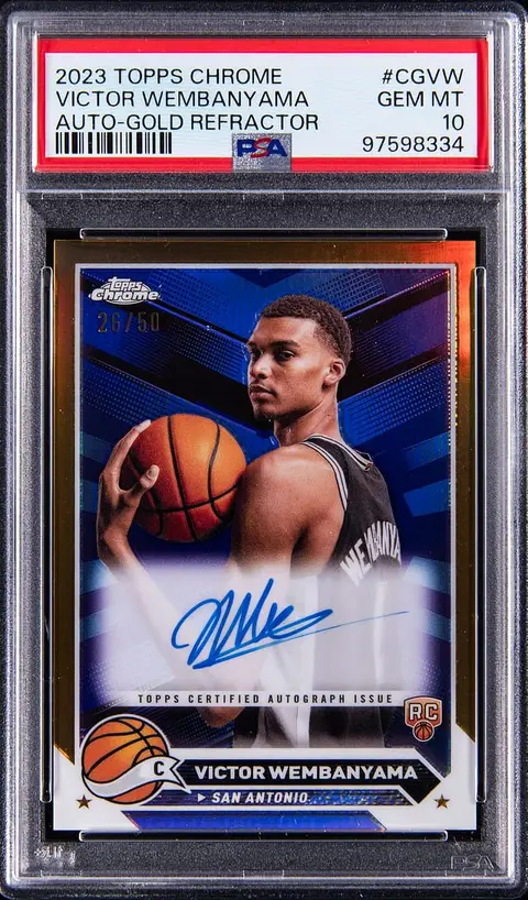 2023-24 Topps Chrome Autographs Gold Refractor #CG-VW Victor Wembanyama Signed Rookie Card (#26/50) - PSA GEM MT 10