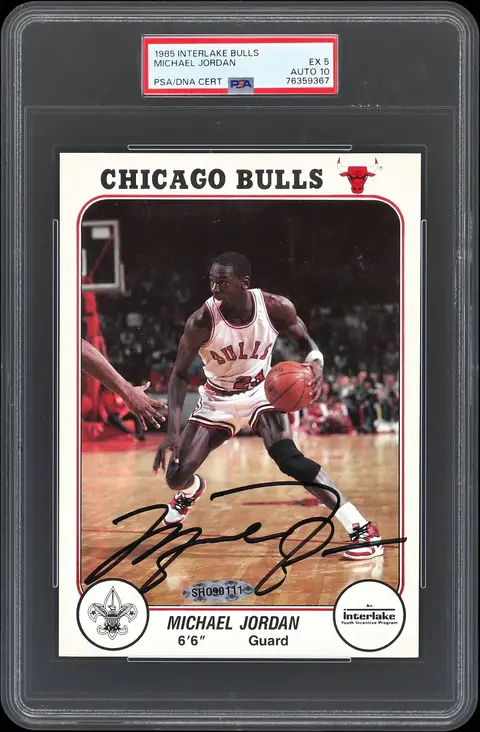 1985 Interlake Bulls Michael Jordan Signed Card - PSA EX 5, PSA/DNA GEM MT 10, UDA
