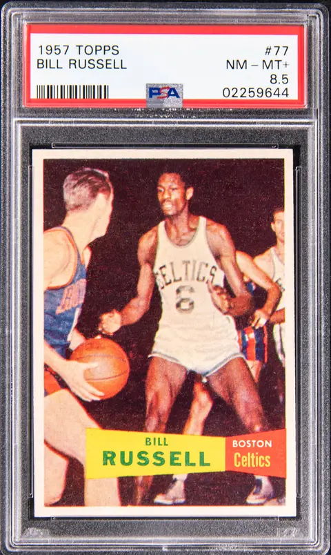 1957 Topps Basketball #77 Bill Russell Rookie w/Near Perfect Centering – PSA NM-MT+ 8.5 – POP 2; Only 3 Higher PSA Copies