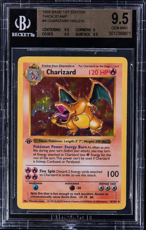 1999 Pokemon Base Set 1st Edition Holo #4 Charizard, Thick Stamp - BGS GEM MINT 9.5