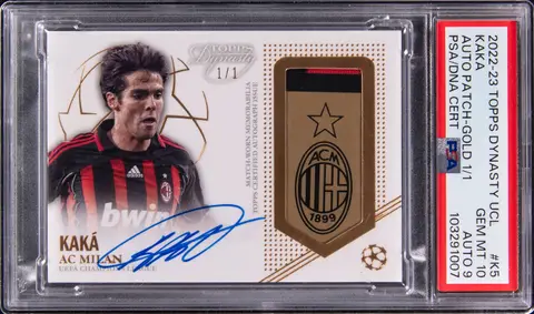 2022-23 Topps Dynasty UCL Autographed Patch Gold #AP-K5 Kaka Signed Patch Card (#1/1) - PSA GEM MT 10, PSA/DNA MINT 9