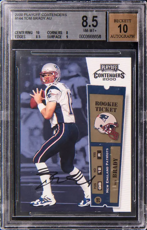 2000 Playoff Contenders Rookie Ticket Autograph #144 Tom Brady Signed Rookie Card - BGS NM-MT+ 8.5, Beckett 10