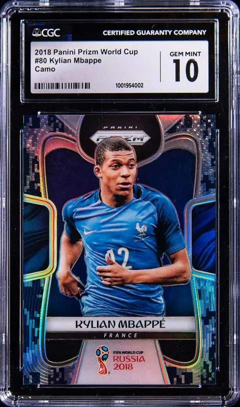 2018 Panini Prizm World Cup Camo Prizm #80 Kylian Mbappe (#15/20) - CGC GEM MINT 10 - Pop 2