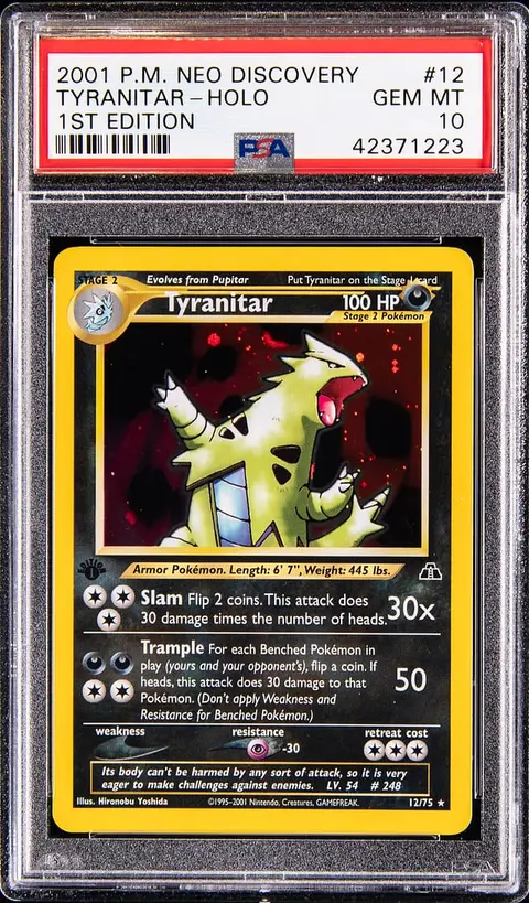 2001 Pokemon Neo Discovery 1st Edition Holo #12 Tyranitar - PSA GEM MT 10