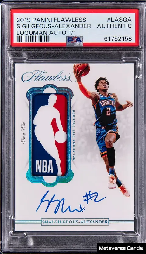 2019-20 Panini Flawless Logoman Autographs #LA-SGA Shai Gilgeous-Alexander Signed Patch Card (#1/1) - PSA Authentic