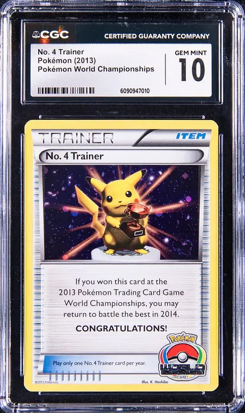 2013 Pokemon World Championships No. 4 Trainer Pikachu Trophy Card - CGC GEM MINT 10 - Pop 2