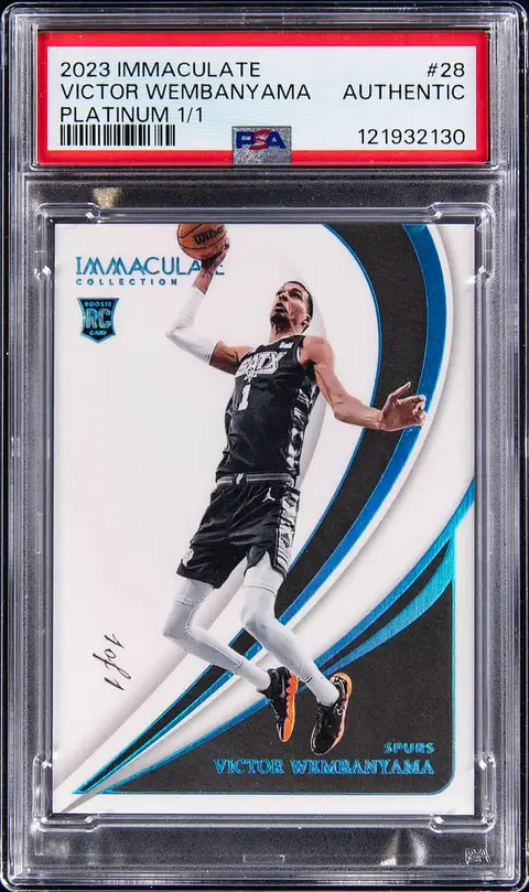 2023-24 Panini Immaculate Collection Platinum #28 Victor Wembanyama Rookie Card (#1/1) - Jersey Number - PSA Authentic