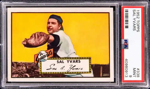 1952 Topps #338 Sal Yvars Rookie Card - High Number - PSA MINT 9 - Pop 7; Highest PSA Copy