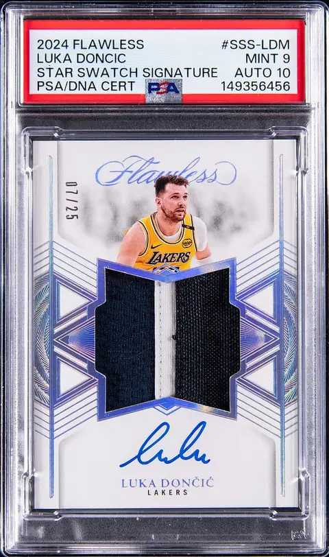 2024-25 Panini Flawless Star Swatch Signatures #SSS-LDM Luka Doncic Signed Patch Card (#07/25) - PSA MINT 9, PSA/DNA GEM MT 10