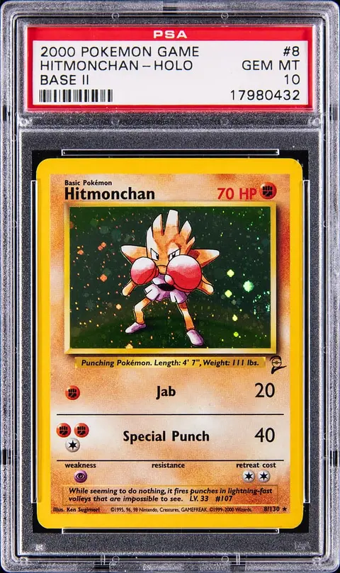 2000 Pokemon Game Base II Holo #8 Hitmonchan - PSA GEM MT 10
