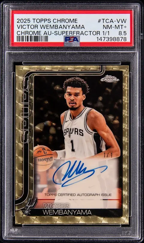2025-26 Topps Chrome Autographs SuperFractor #TCA-VW Victor Wembanyama Signed Card (#1/1) - Jersey Number - PSA NM-MT+ 8.5