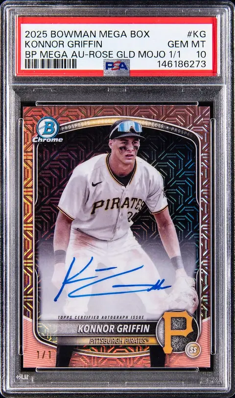 2025 Bowman Mega Box Bowman Prospect Mega Autographs Rose Gold Mojo #BMA-KG Konnor Griffin Signed Rookie Card (#1/1) - PSA GEM MT 10