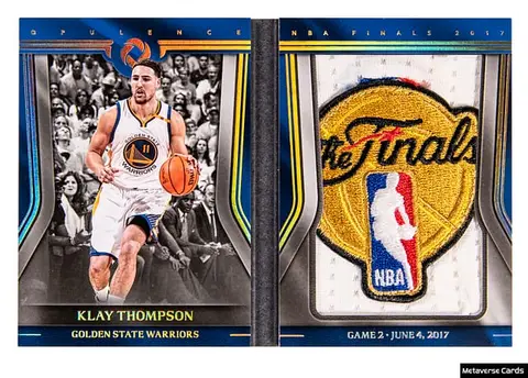 2017-18 Panini Opulence NBA Finals Booklet Logoman #FIN-13 Klay Thompson '17 NBA Finals Game 2 Game-Worn Patch Card (#1/1)