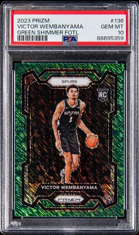 2023-24 Panini Prizm 1st Off the Line (FOTL) Green Shimmer Prizm #136 Victor Wembanyama Rookie Card (#1/5) - Jersey Number - PSA GEM MT 10 - Pop 3