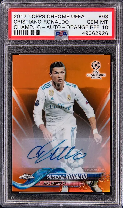 2017-18 Topps Chrome UCL Autographs Orange Refractor #93 Cristiano Ronaldo Signed Card (#06/25) - PSA GEM MT 10