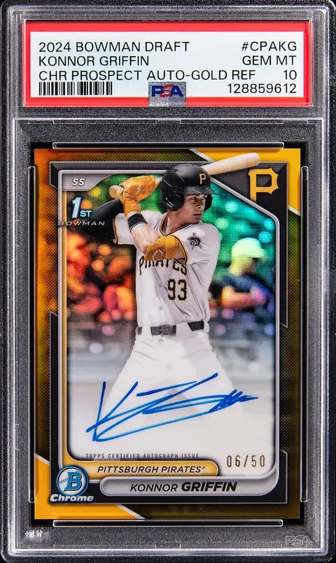 2024 Bowman Draft Chrome Prospect Autographs Gold Refractor #CPA-KG Konnor Griffin Signed Rookie Card (#06/50) - Jersey Number - PSA GEM MT 10