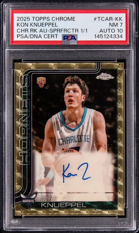 2025-26 Topps Chrome Rookie Autographs Superfractor #TCAR-KK Kon Knueppel Signed Rookie Card (#1/1) - PSA NM 7, PSA/DNA GEM MT 10
